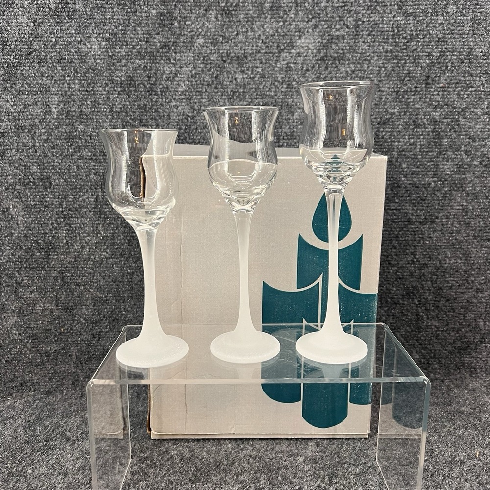 VTG PartyLite Iced Crystal Trio Candle Holders Set 3 Frosted Glass Votive P9248
